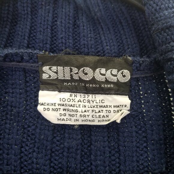 Sirocco Cardigan Women Sm Cable Knit Navy Blue Open Front Belted Classic Vintage - Picture 9 of 13